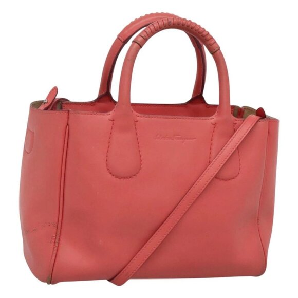 Salvatore Ferragamo Hand Bag Leather 2way Pink Silver Auth - Picture 1 of 16